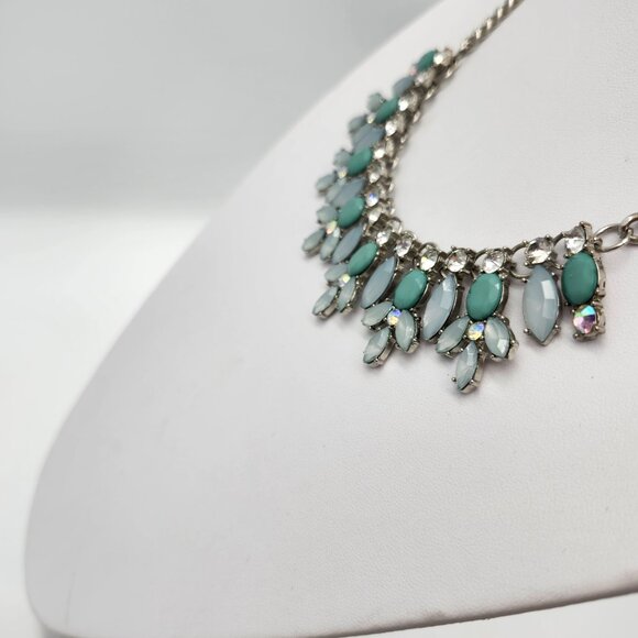 Pale Green, Teal and Rhinestone Necklace - Picture 6 of 8